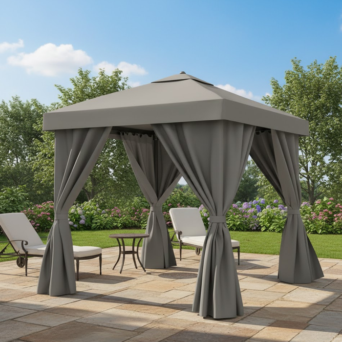 Aluminum Cabana, 12' Square with Fabric Curtains & Vent