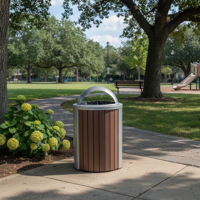 Madison 35 Gal Recycled Plastic Receptacle, Open Hood Top