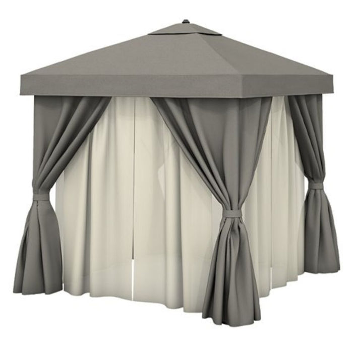 Aluminum Cabana, 12' Square with Fabric Curtains, Sheer Curtain Rods & Vent