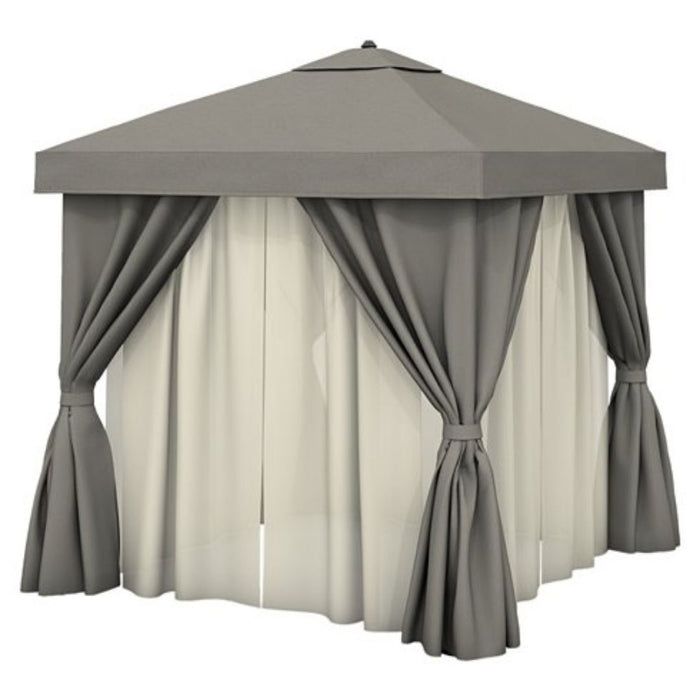 Aluminum Cabana, 8' Square with Fabric Curtains, Sheer Curtain Rods & Vent