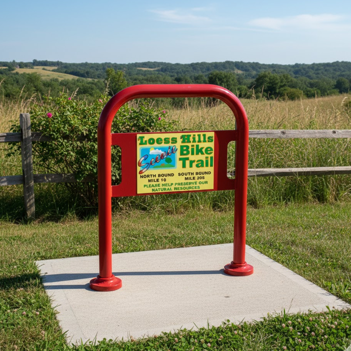 Model HRES and Model HRPS - Hitching Post Bike Rack With Steel Signage Plate