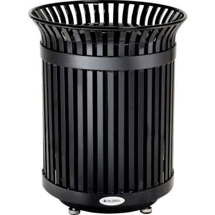 Outdoor Extra Heavy-Duty Slatted Steel Trash Can, 36 Gallon, 34"H, Black