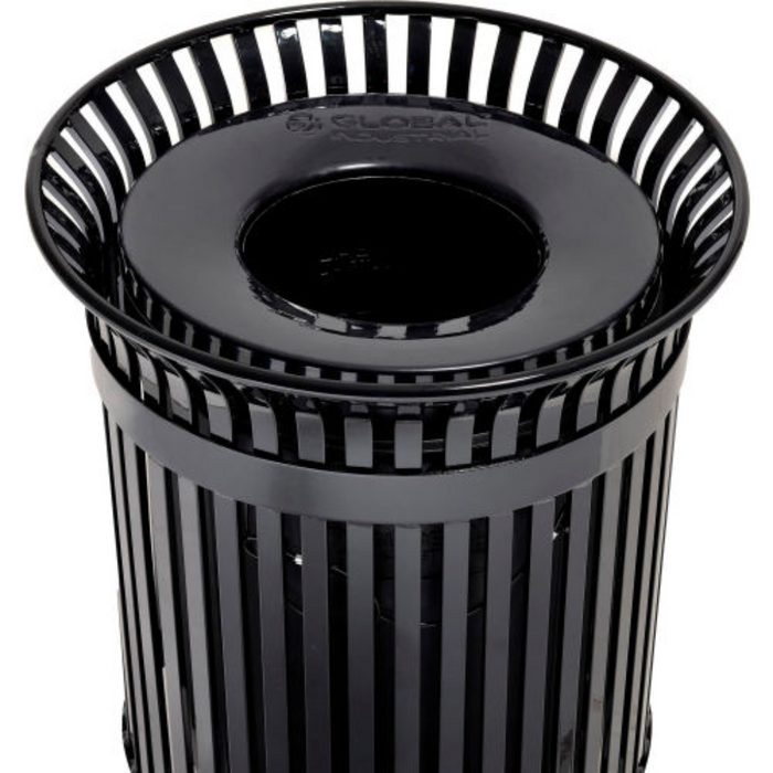 Outdoor Extra Heavy-Duty Slatted Steel Trash Can, 36 Gallon, 34"H, Black