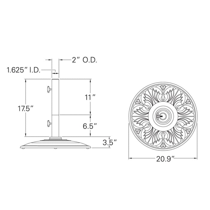 Art Deco Cast Aluminum Umbrella Base 50 lbs