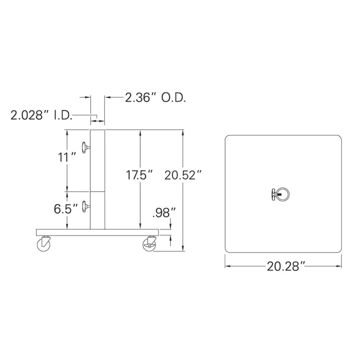 Steel Base with Caster Umbrella Base 120 lbs