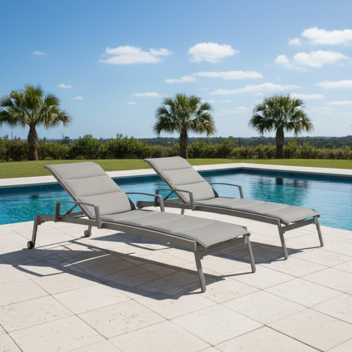 Elance Padded Sling Chaise Lounge with Wheels