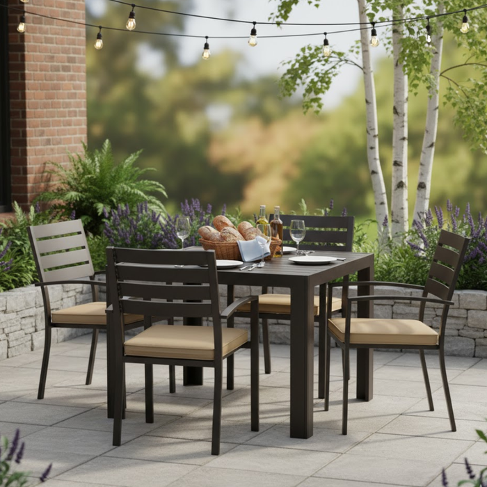 Meza Slat Dining Table Fully Welded with Umbrella Hole 36"