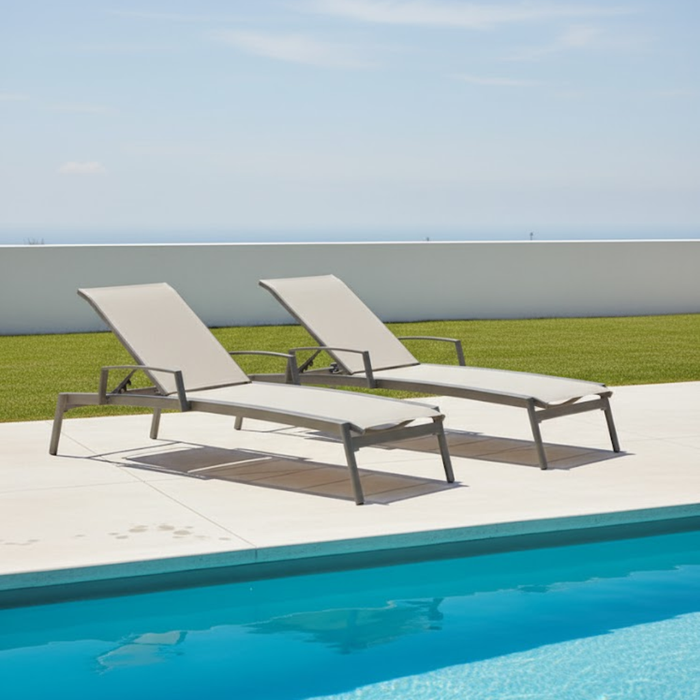 Elance Relaxed Sling Chaise Lounge with Arms