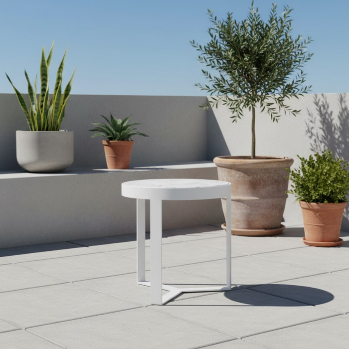 18" Honed Carrara Round End Table