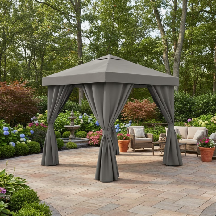 Aluminum Cabana, 10' Square with Fabric Curtains & Vent