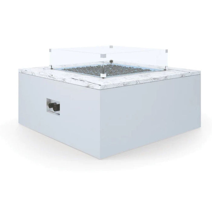 White Carrara Marble Square Fire Table